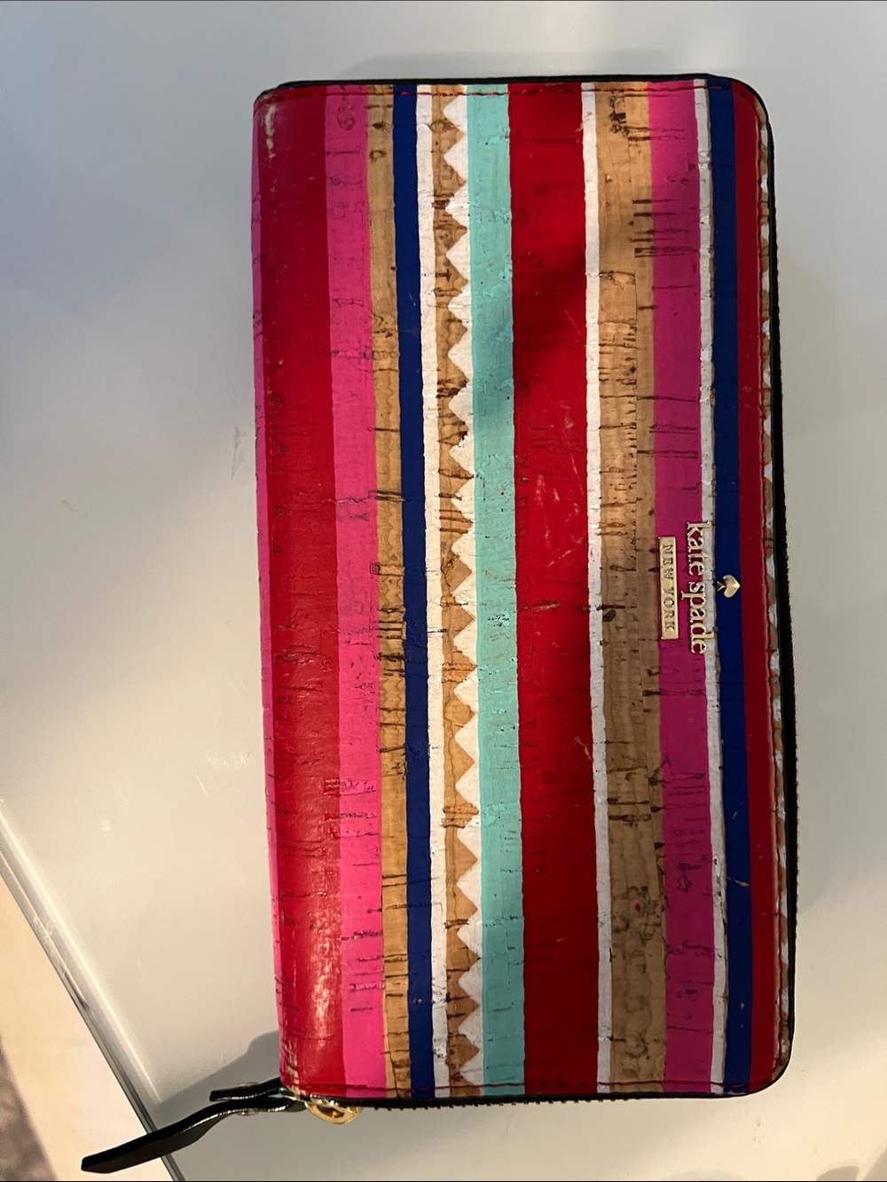 kate spade Multicolor Striped Zip Wallet - Pink, Red, Turquoise, Natural